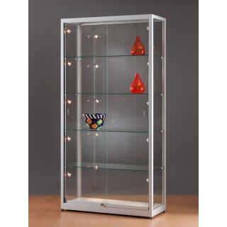 SV1000A7PL2DT-C Vitrine grau Ausstellungsvitrine Pr&auml;sentationsvitrine Alu Silber mit Beleuchtung abschlie&szlig;bar